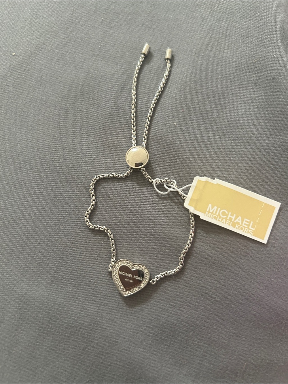 New ❤️Michael Kors Silver Heart Slider Bracelet with Crystal Pavé